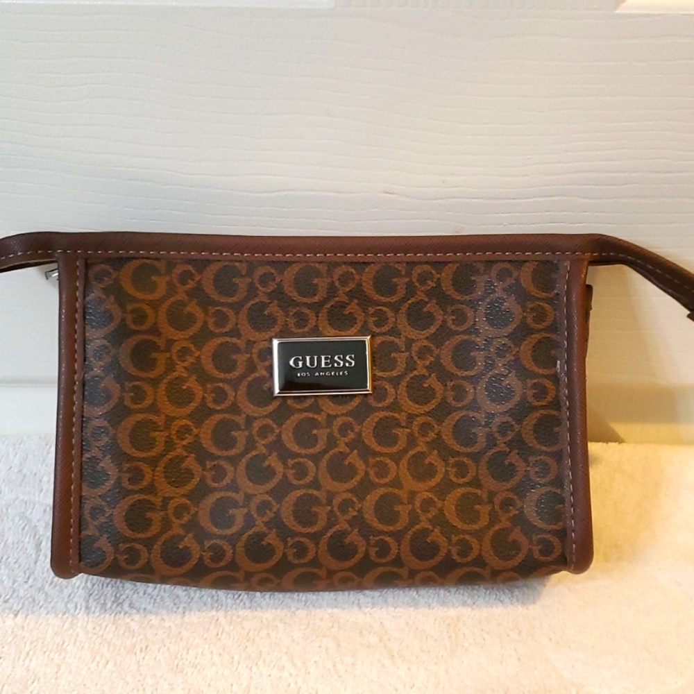 Guess Brown cosmetic bag NWOT